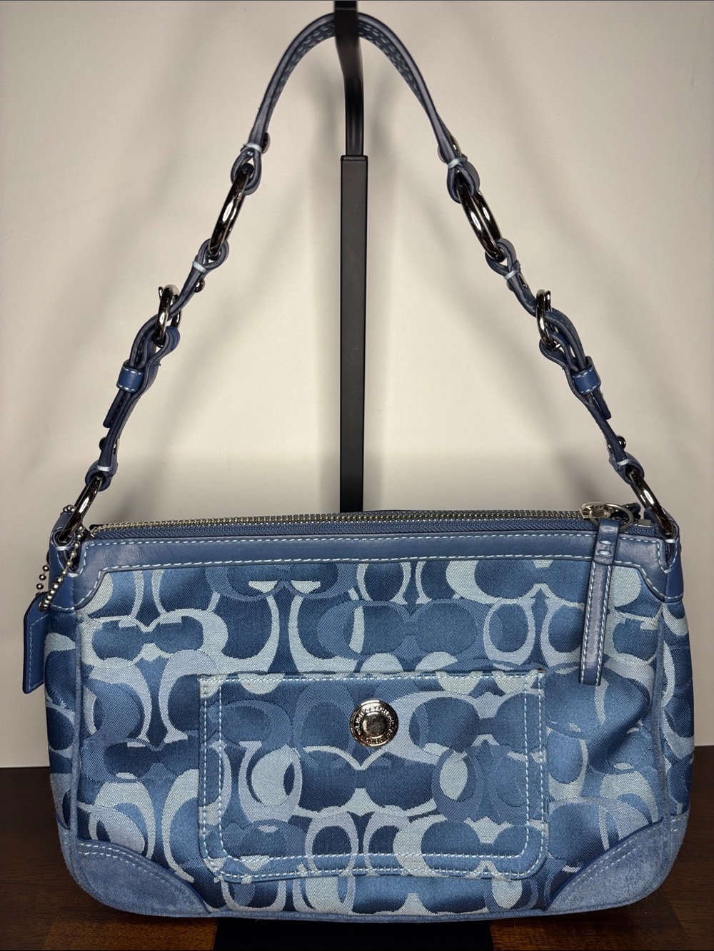 Coach Y2K Chelsea 2172 Blue Optic Leather Suede Shoulder Bag